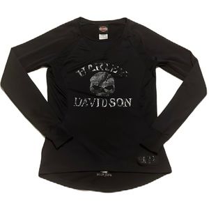Harley-Davidson, Activewear, Long Thumb Sleeves, V-Neck Top, Charcoal Black, Sm